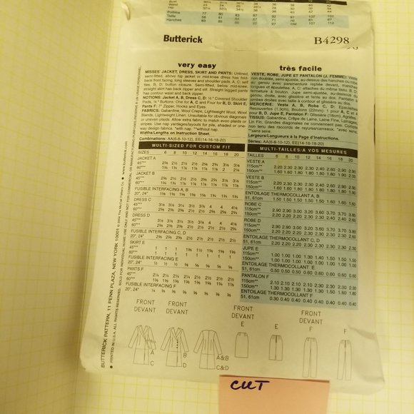 ✅B4298 Butterick Jacket Dress Skirt Pants Pattern S - Picture 4 of 6